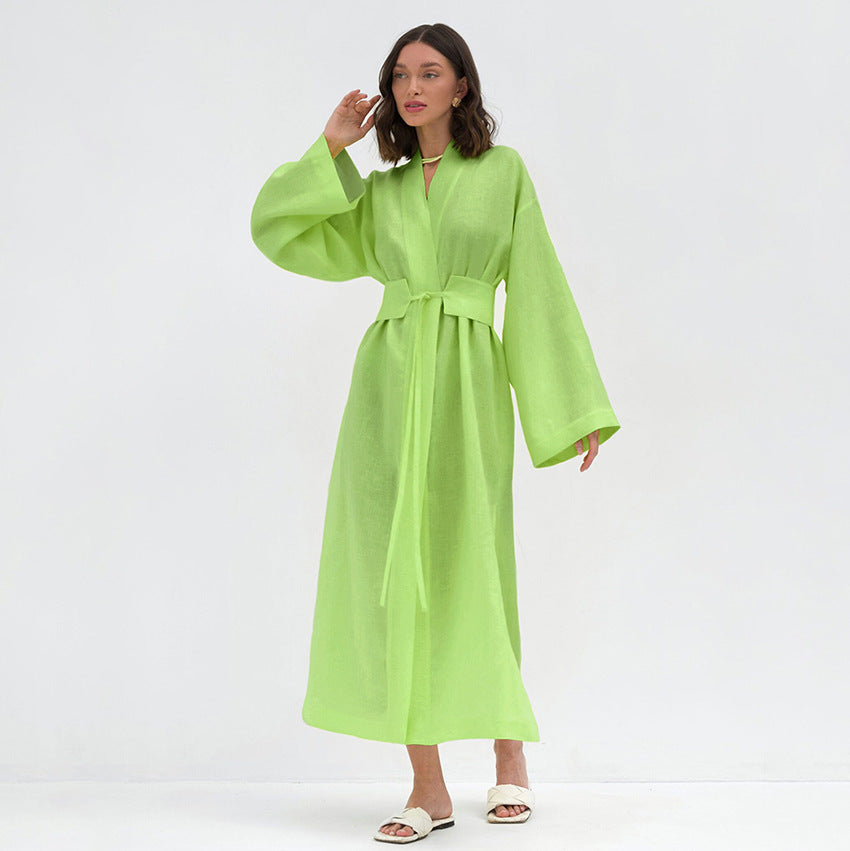 Women's Retro Fashion Cotton And Linen Long-sleeved Dress