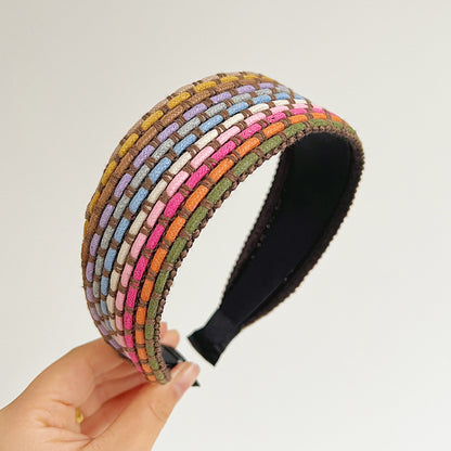 Hair Band Headband Hairpin Rainbow Rope Woven Wide Brim Hair Band Headdress