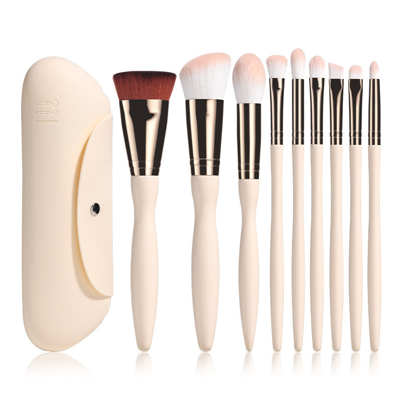 9 Beige Makeup Brushes Synthetic Fluff Beauty Tools