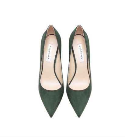 Women's Leather Dark Green Suede High Heels