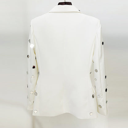 Round Mirror Beaded One Button Suit Jacket Coat