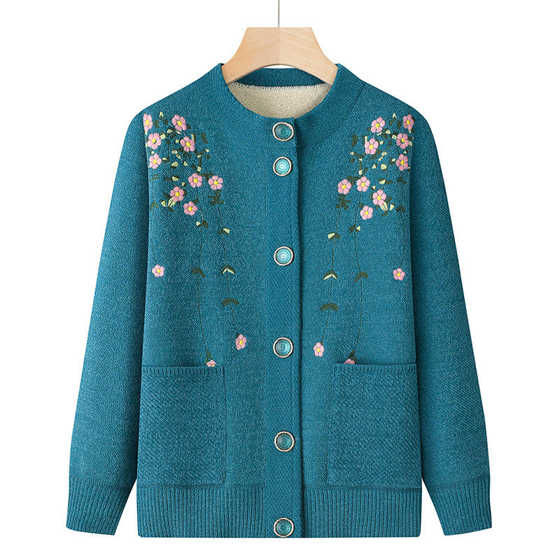 Fleece-lined Thick Knit Cardigan Fall Winter Coat