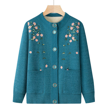 Fleece-lined Thick Knit Cardigan Fall Winter Coat