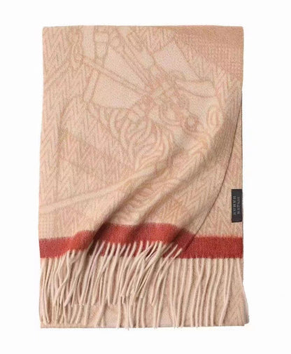 Vintage Jacquard Pattern Cashmere Tassel Scarf