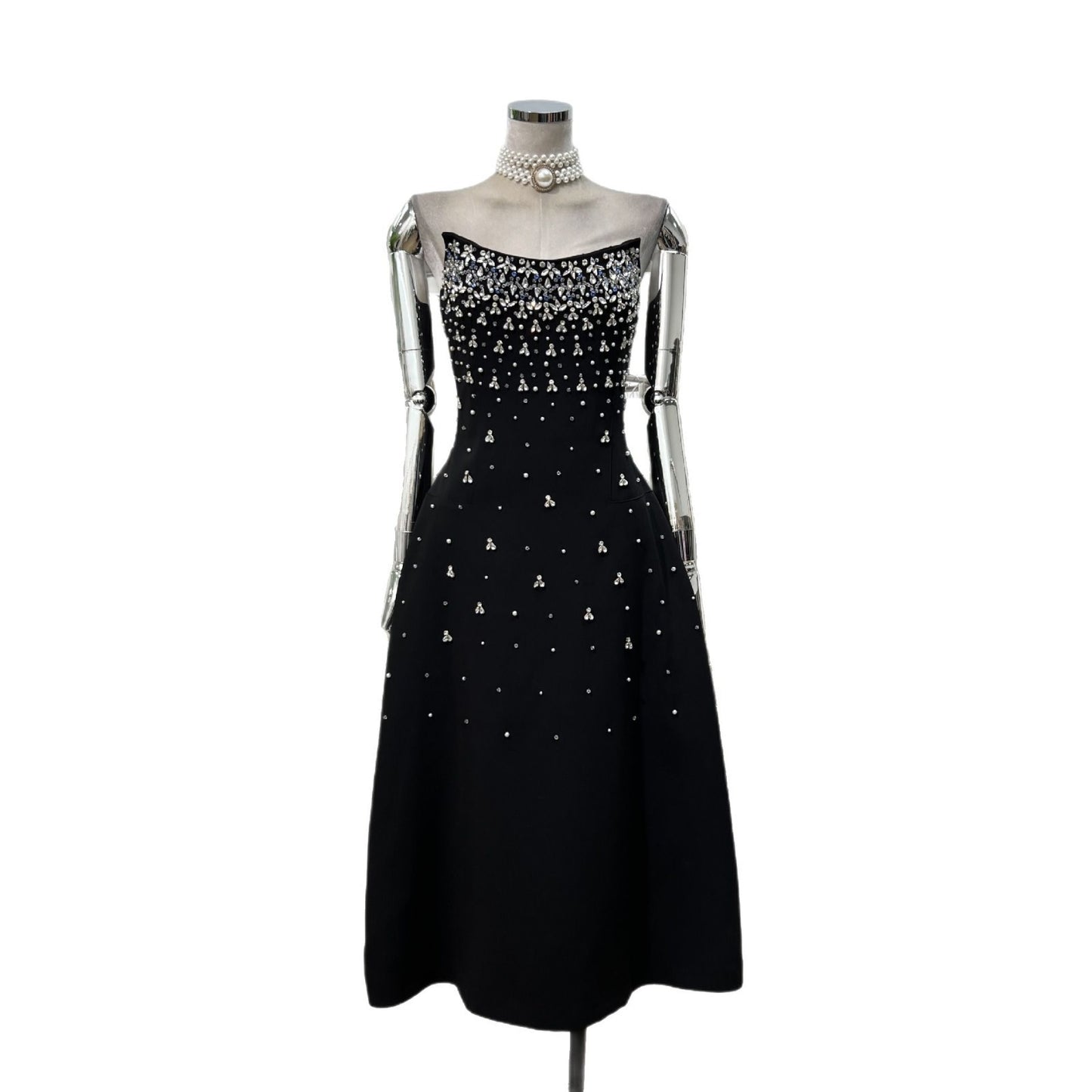 Handmade Rhinestone Waist Tube Top Dress