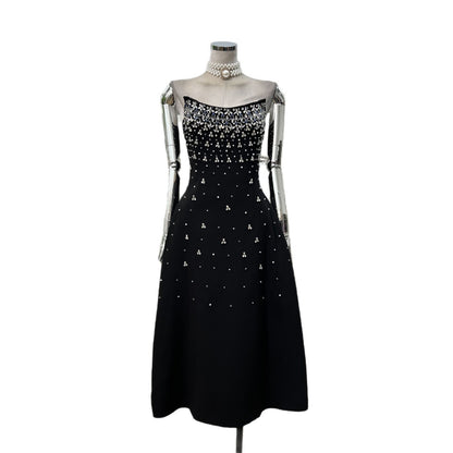 Handmade Rhinestone Waist Tube Top Dress