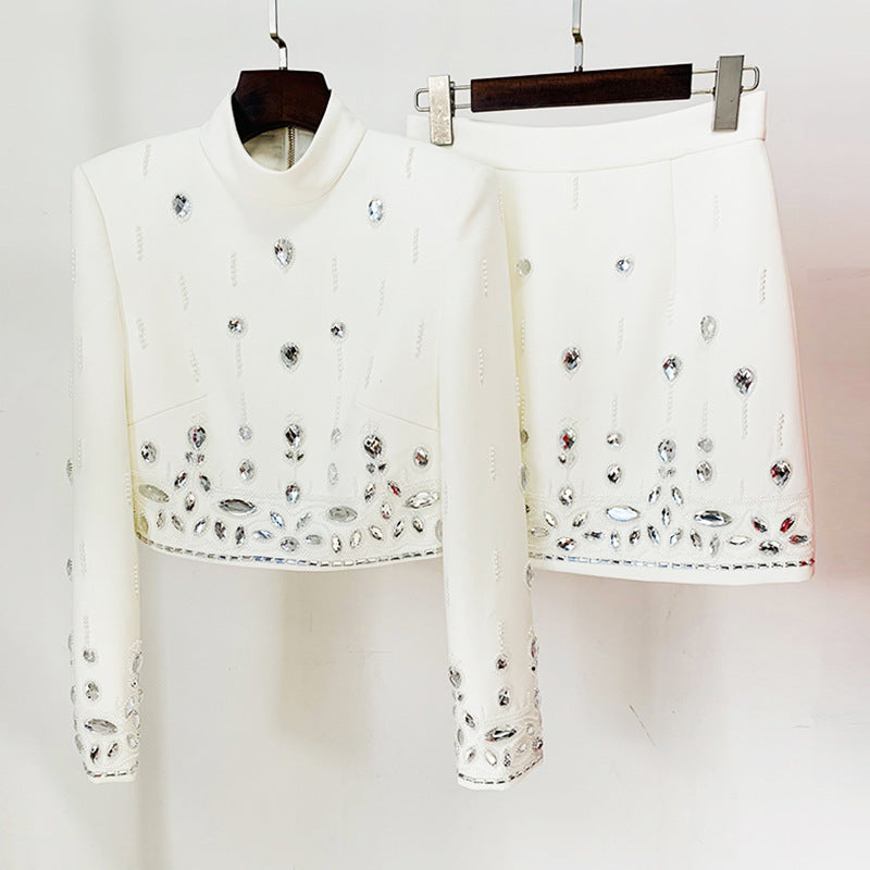 Beaded Short Top Skirt Suit