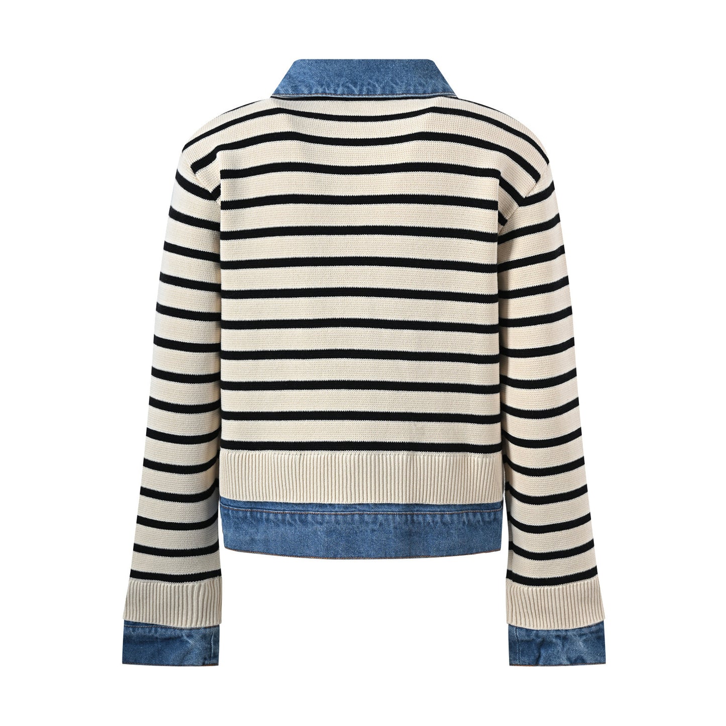 Collar Contrast Color Striped Knitted Short Coat