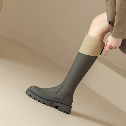 Thick Soled Boots With Round Head And Matching Colour