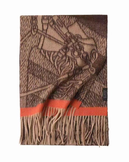 Vintage Jacquard Pattern Cashmere Tassel Scarf