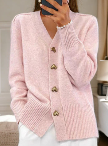 Autumn And Winter New Solid Color Long Sleeve V-neck Knitted Cardigan