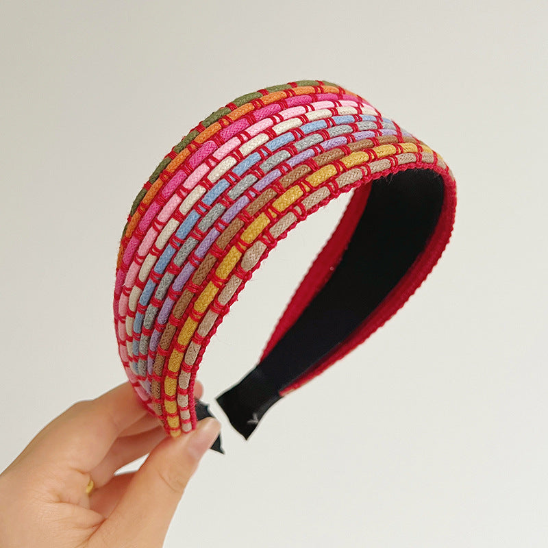 Hair Band Headband Hairpin Rainbow Rope Woven Wide Brim Hair Band Headdress