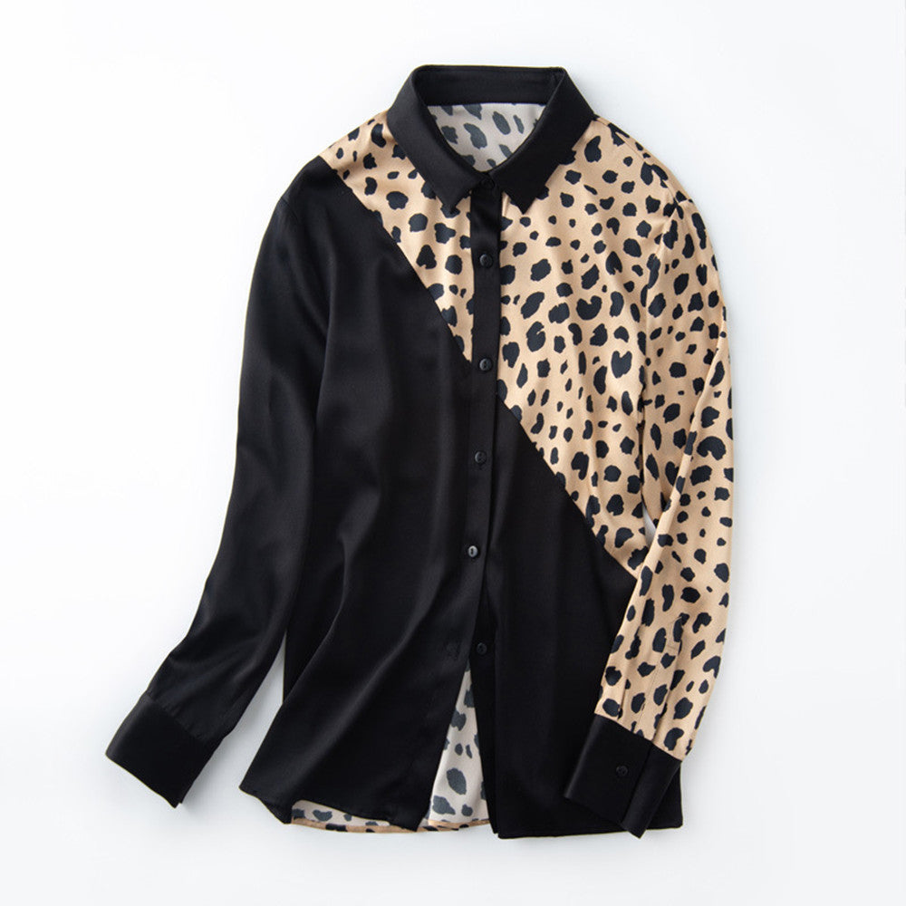 Women's Leopard Print Silk Long Sleeve Shirt