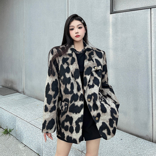 Fashion Personality Leopard Print Thick Wool Women