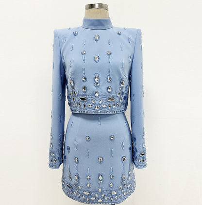 Beaded Short Top Skirt Suit