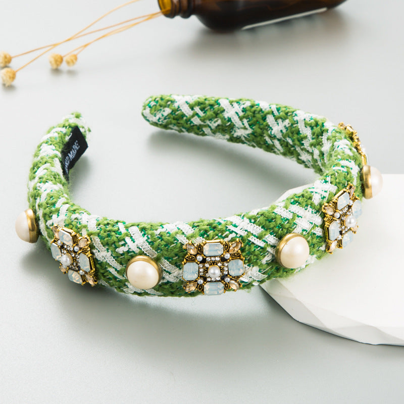 Korean Ins Headband Classic Style Color Glass Drill Pearl Hair Accessories
