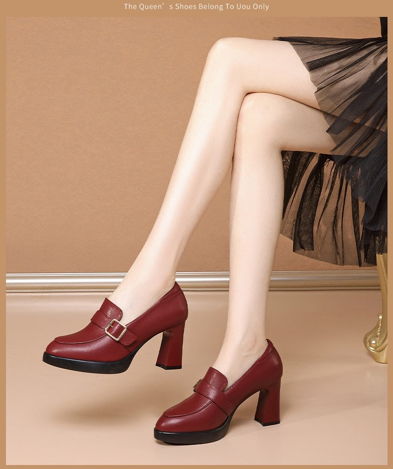 Comfortable European And American Low-cut Fashion Square Buckle British Style High Heels