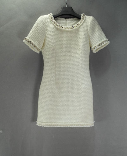 Women's Socialite Chanel Jumpsuit White Wool Short Sleeve Dress