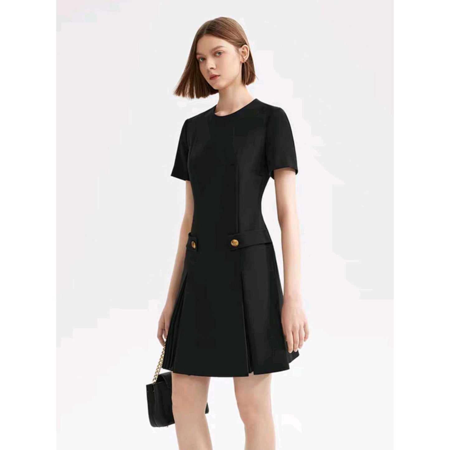 Autumn New Short Sleeve Pleated Dress Women