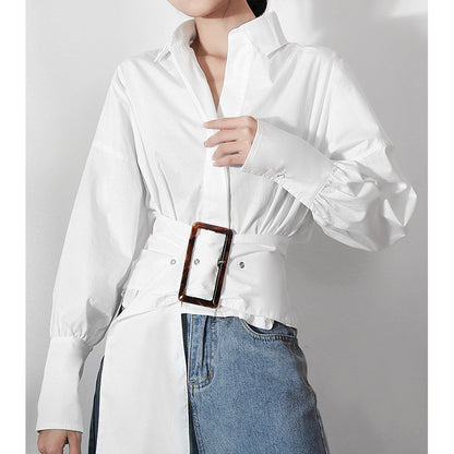 White Shirt Belt Design Niche Long Sleeve