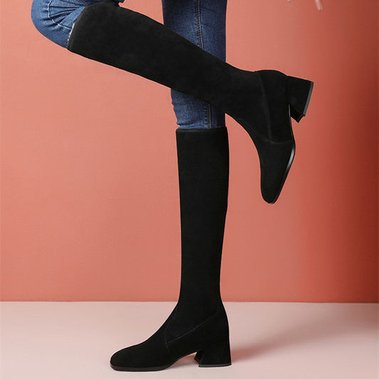 But Knee High Boots Stretch Plus Fleece Mid-heel