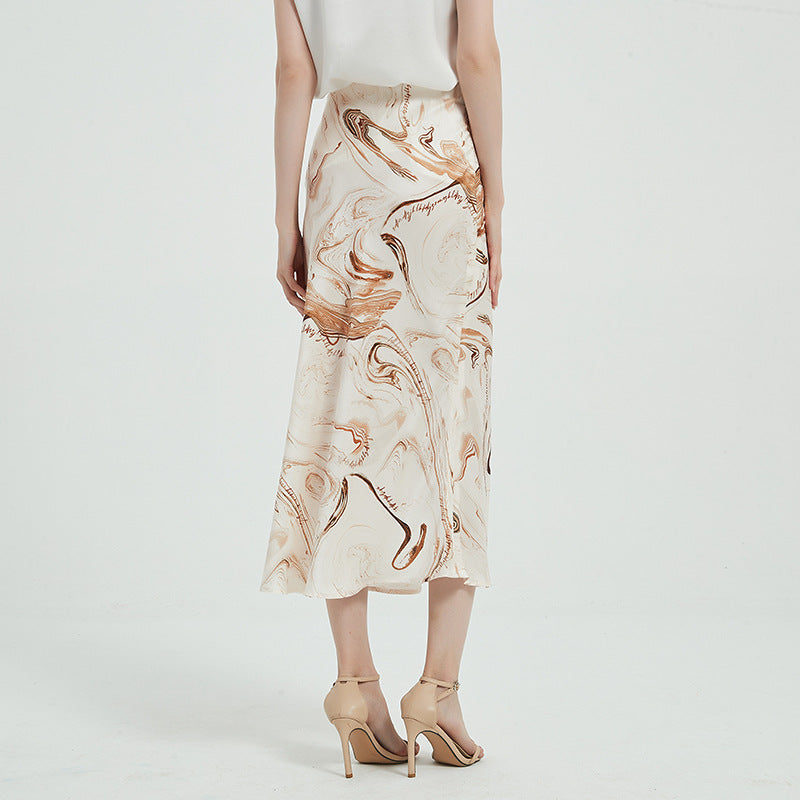 Printed Satin Silk High Waist Skirt