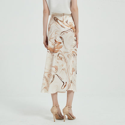 Printed Satin Silk High Waist Skirt