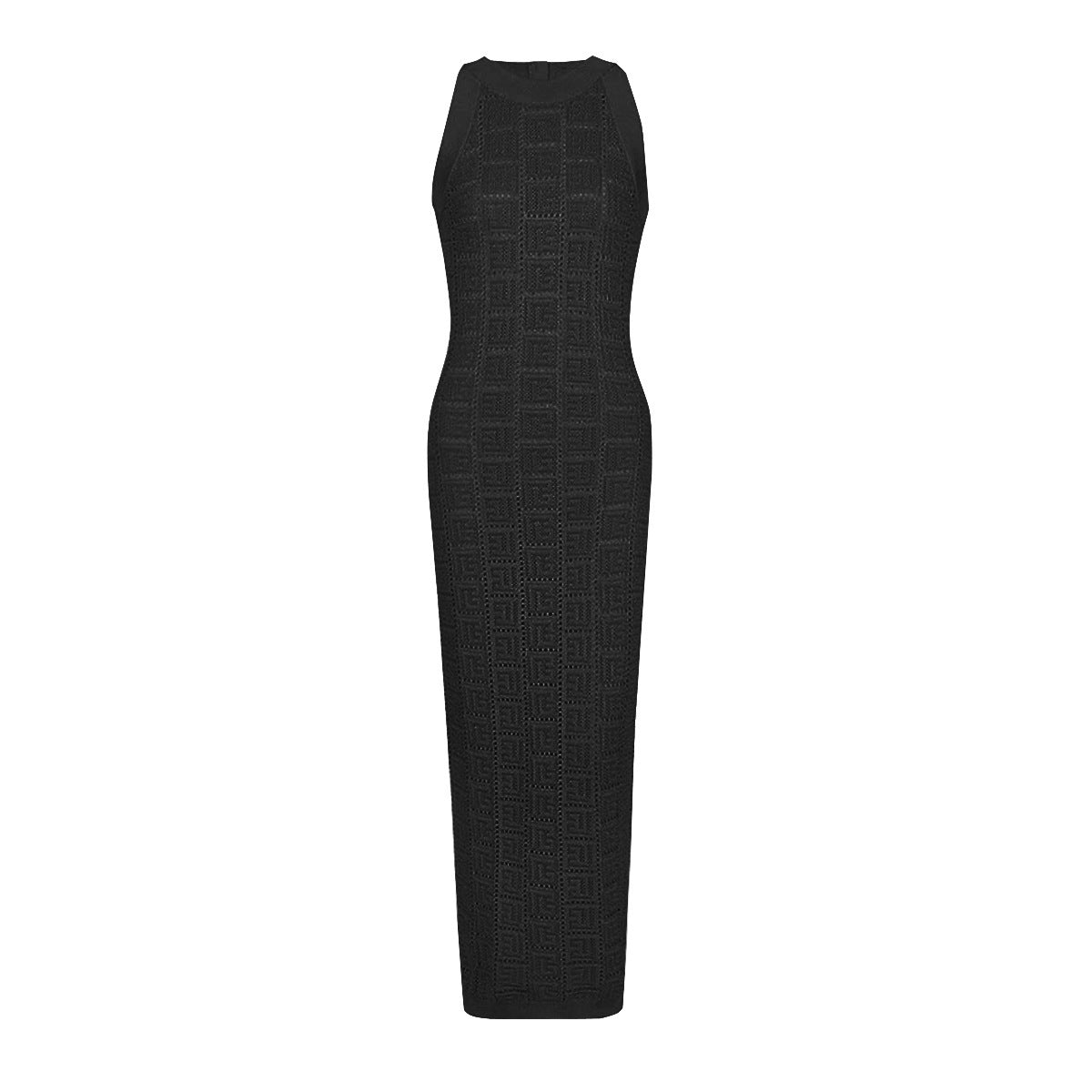 Long Sleeve Round Neck Hollow Out Knitwear Dress Vest