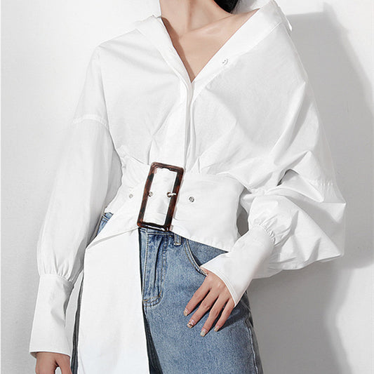 White Shirt Belt Design Niche Long Sleeve