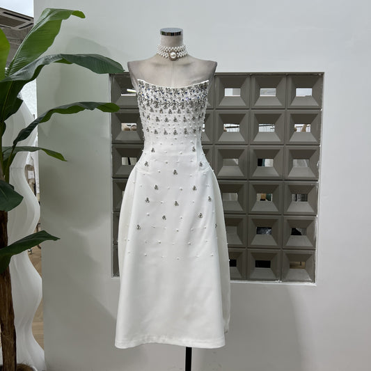 Handmade Rhinestone Waist Tube Top Dress