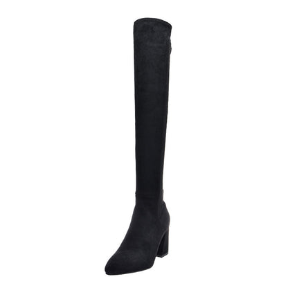 Women's Over Knee Boots High Pointed Toe Mid Heels