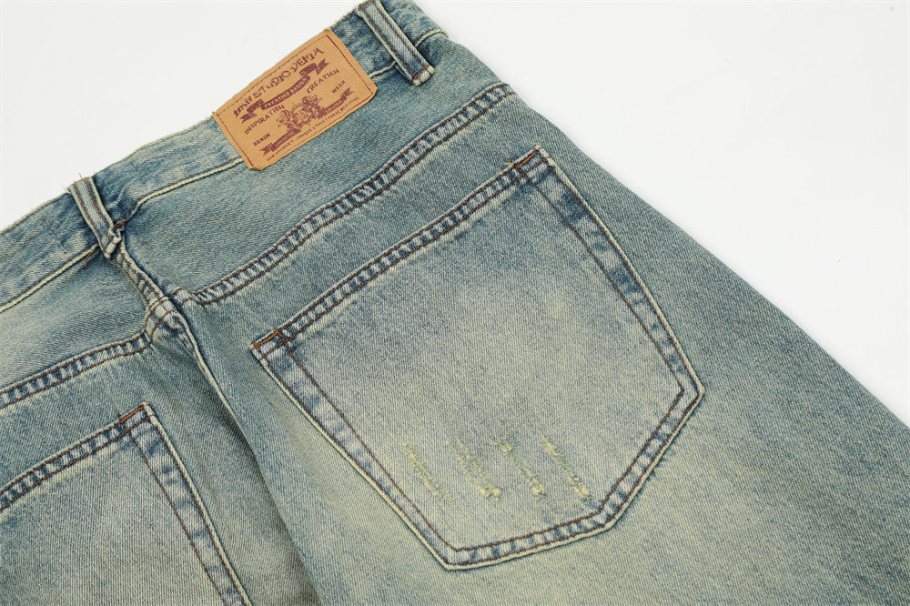 Pan Yellow Denim Broken Holes Pants Men