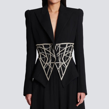 Beads Diamond Waist Slimming High-end Women's Suit Jacket