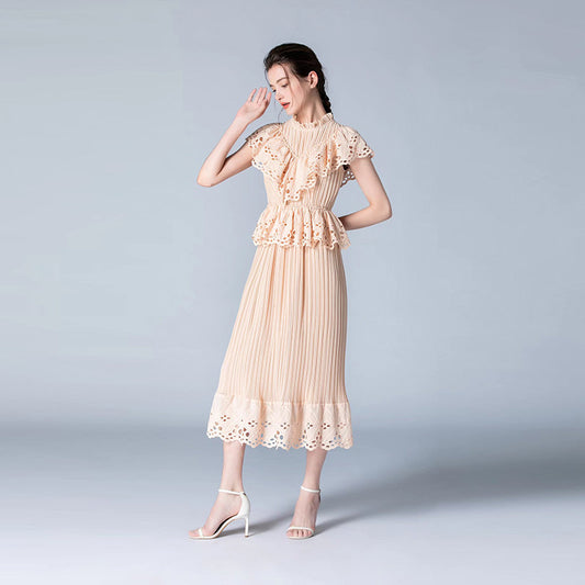 Heavy Industry Pleated Hollow Embroidered Ruffled Dress